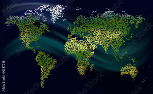 Grainy World. Abstract world map with a colorful grain like texture