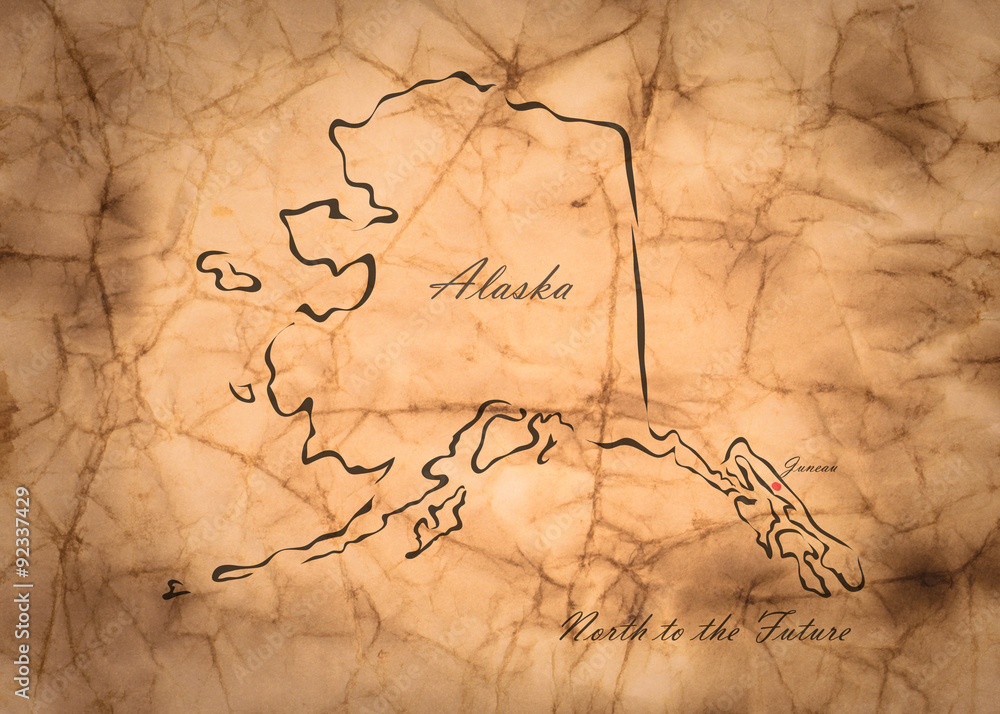 Obraz premium Map Alaska of America on the old faded paper