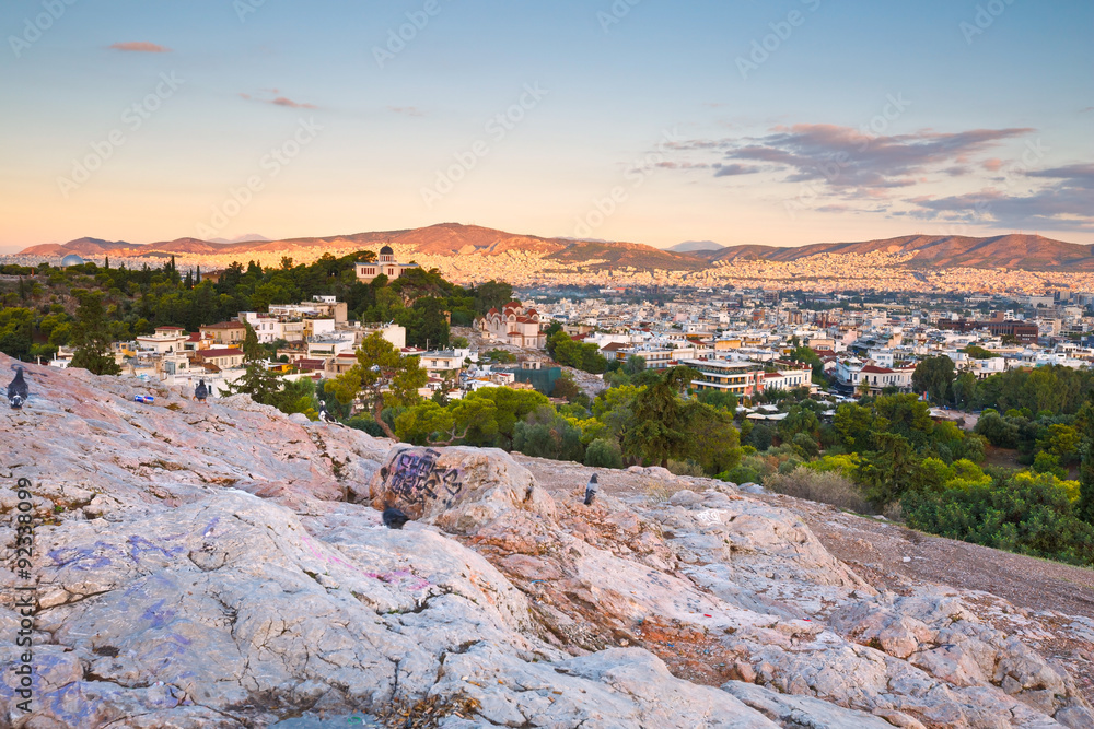 View of national observatory and Athens from Areopagus hill.