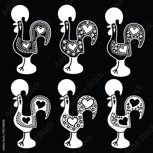 Portuguese Rooster of Barcelos - Galo de Barcelos white icons on black 
 