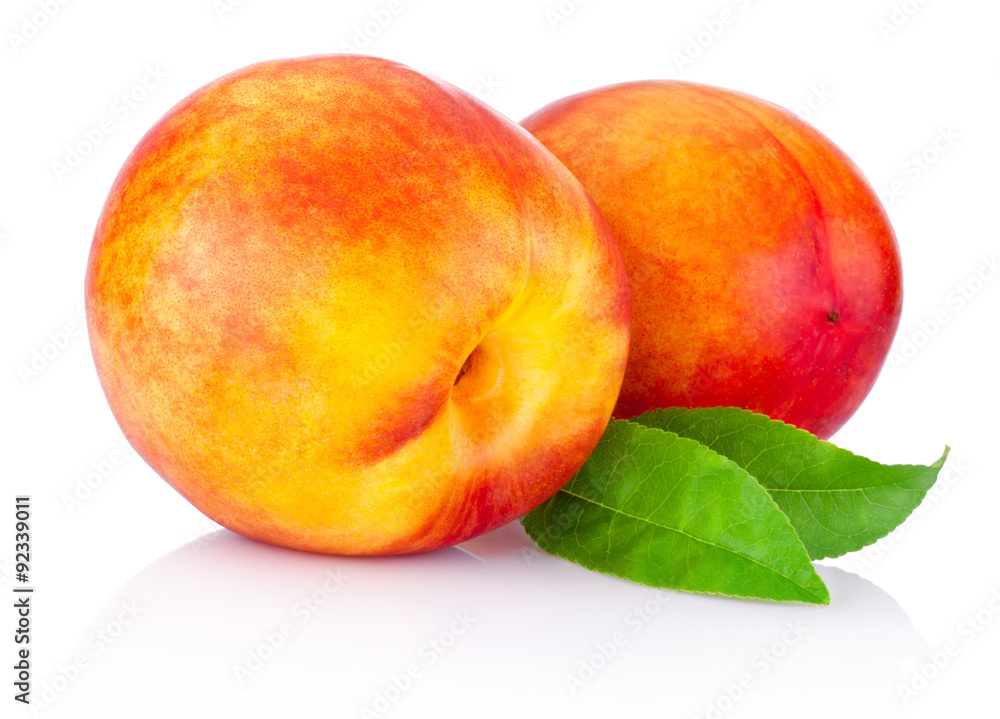 Fresh nectarines fruit isolated on a white background Stock Photo