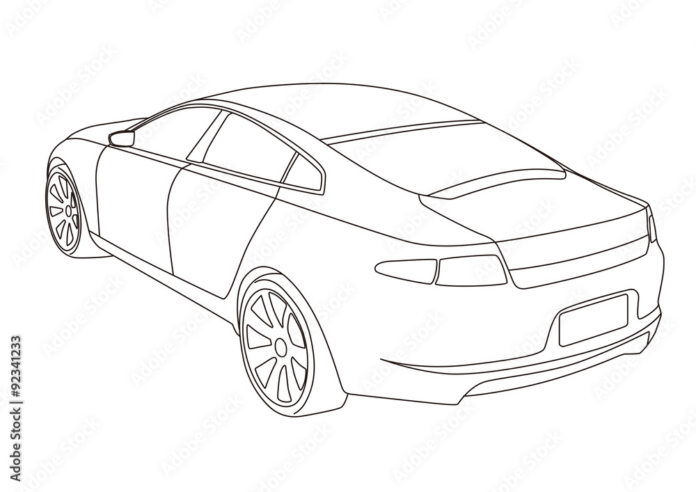 line drawing car, illustration