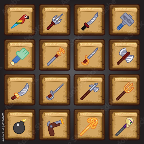 weapon doodle icons-set Vector flat illustrations.