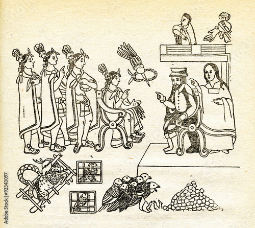 Cortes and La Malinche meet Moctezuma in Tenochtitlan, November 8, 1519
 photo