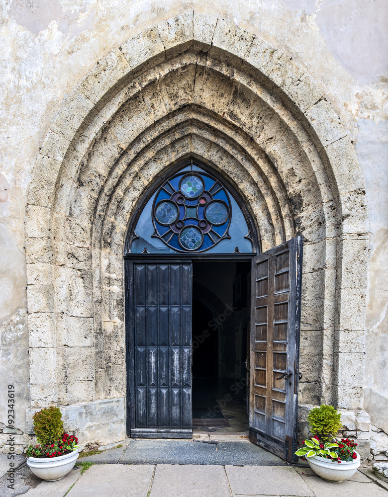 Entrance to the medieval church, Europe 