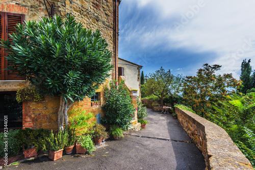 Fototapeta Naklejka Na Ścianę i Meble -  Passage between the flowers in the Italian village of medieval T