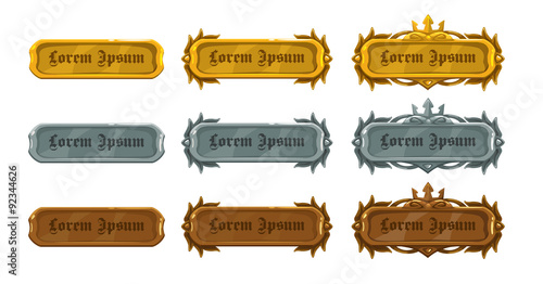 Cartoon vector metallic buttons set