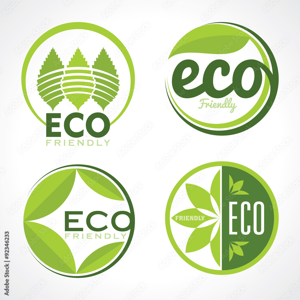 Set of ecology icons with green leaves in vector Set of ecology icons with green leaves in vector