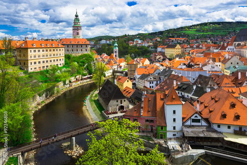 View of castle and houses in Cesky Krumlov, Czech republic
