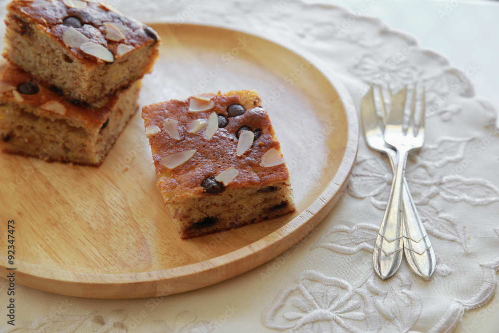 Homemade banana chocolate chip almond tea cake Homemade banana chocolate chip almond tea cake