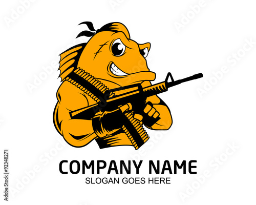 Fish army cartoon character logo vector