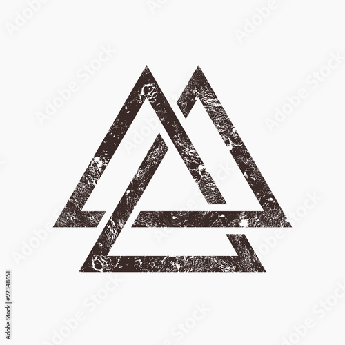 Three interlocking triangles, grunge background, vector illustration