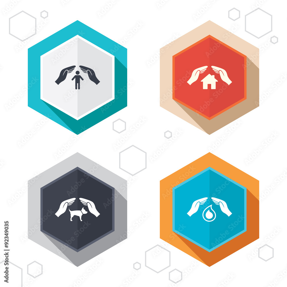 Hands insurance icons. Human life-assurance sign