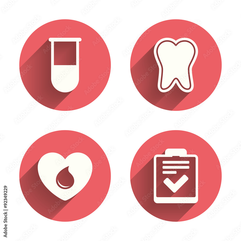 Medical icons. Tooth, test tube, blood donation. Medical icons. Tooth, test tube, blood donation.