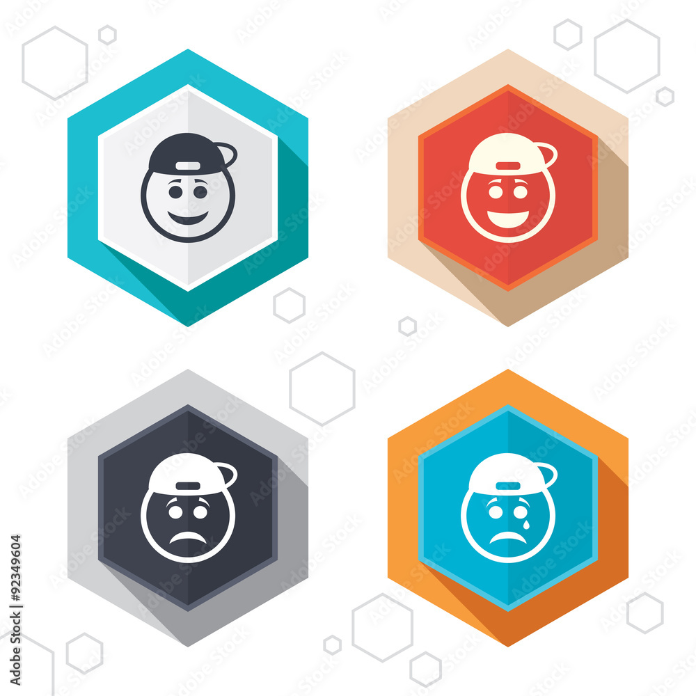 Rapper smile face icons. Happy, sad, cry. Rapper smile face icons. Happy, sad, cry.
