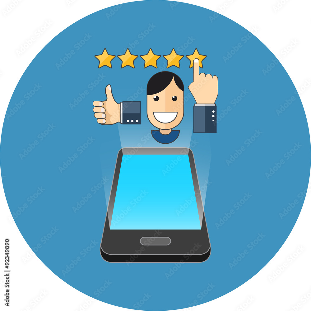 Smartphone positive review concept. Isometric design. Smartphone positive review concept. Isometric design.
