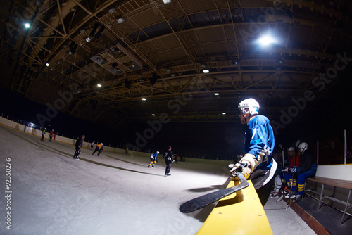 Photography ice hockey players on bench