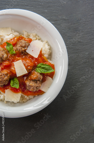 Delicious meatballs made from ground beef in a spicy tomato sauce
