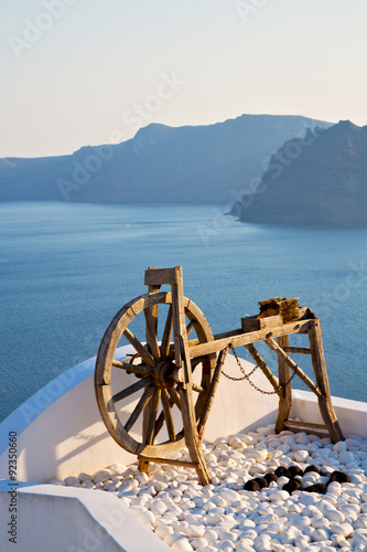 greece in sea and spinning wheel