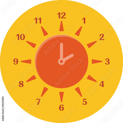 Summer time concept. Combined clock and sun. Flat design.
