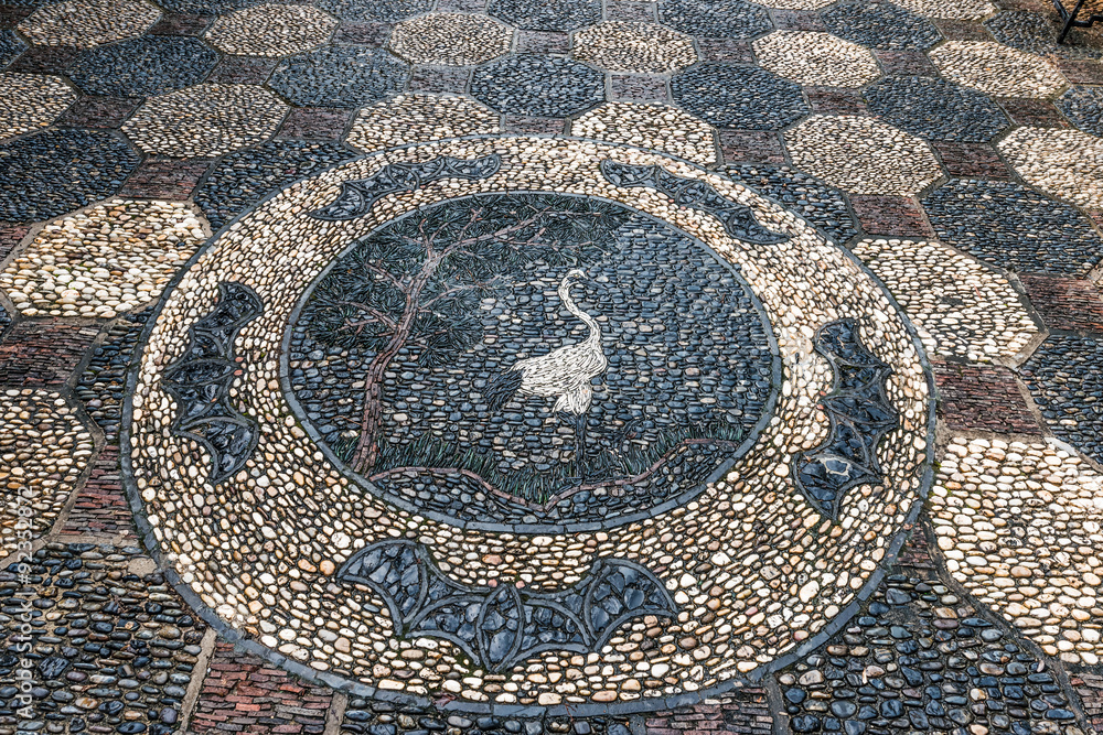 crane stone mosaic Kowloon Walled Hong Kong 