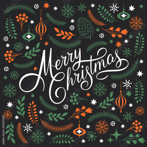 Merry Christmas Lettering on a dark background
