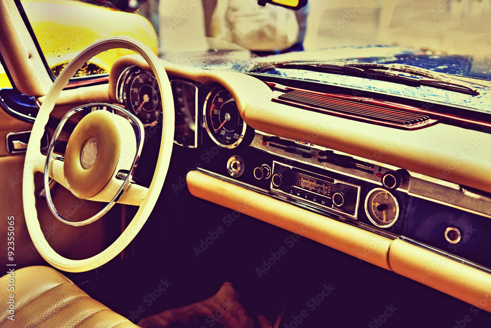 Fragment retro car dashboard. vintage style