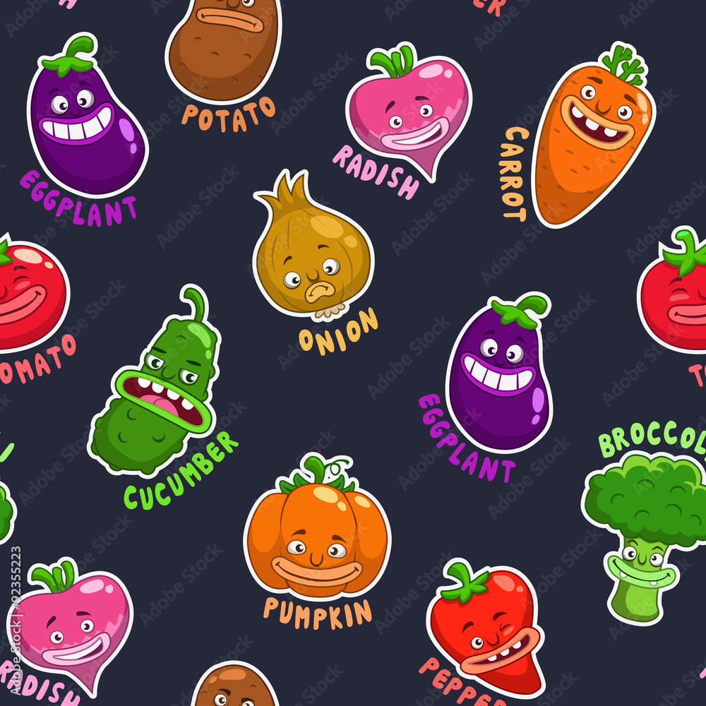 Seamless pattern with vegetable characters Seamless pattern with vegetable characters