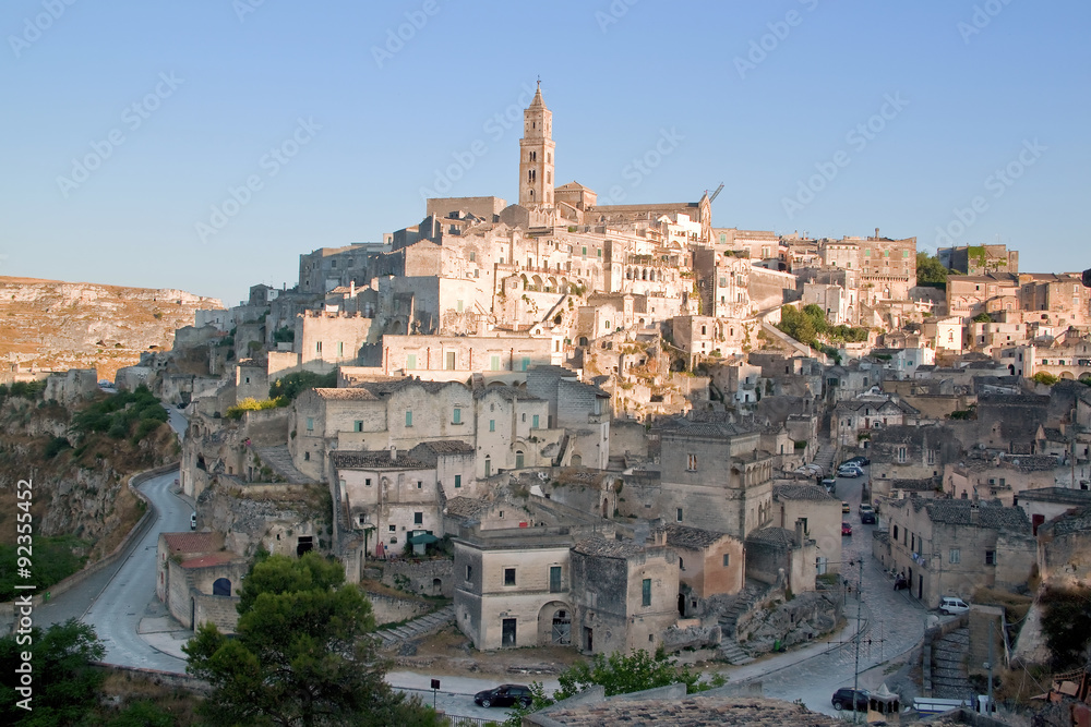 View of the city of Matera and the typical stones