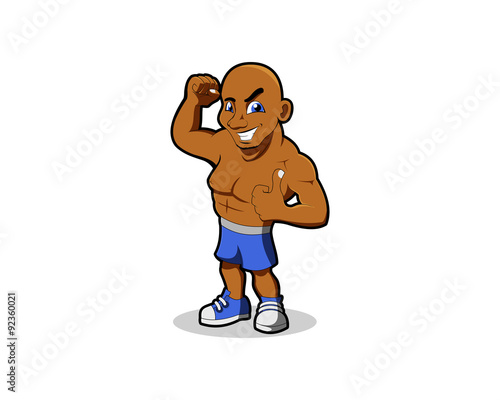 muscular bald man fitness cartoon character