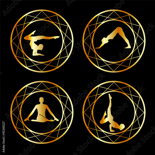 Yoga or gymnast silhouette in geometric design element
