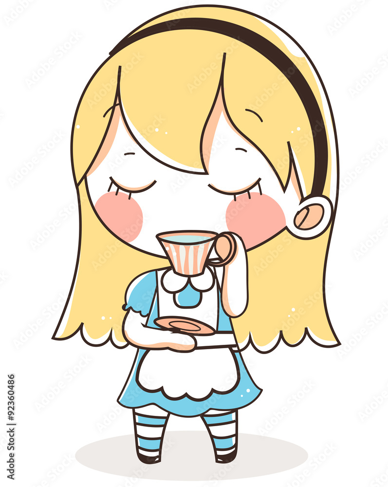 alice in wonderland blue dress tea.cute vector illustration. alice in wonderland blue dress tea.cute vector illustration.