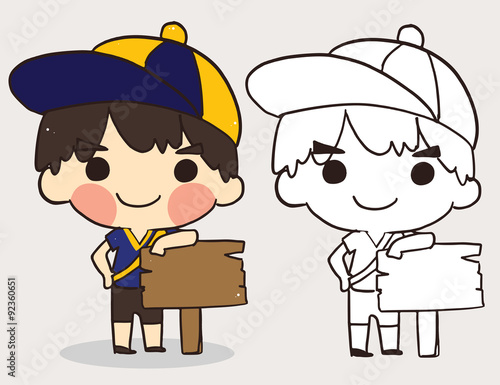 cute boy wear  hat for coloring book.line art cartoon.vector ill