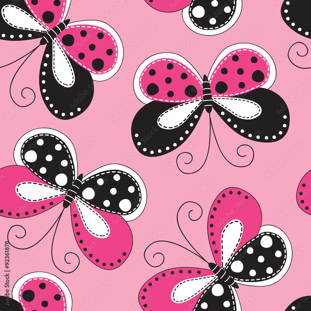 Obraz premium seamless pink butterfly pattern vector illustration