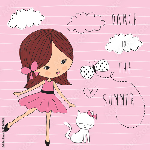 girl with white cat vector illustration