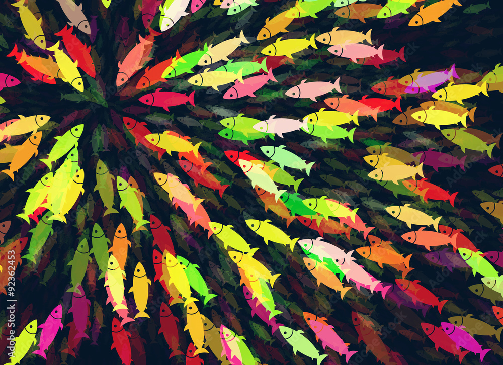 shoal of multicolored fish pattern