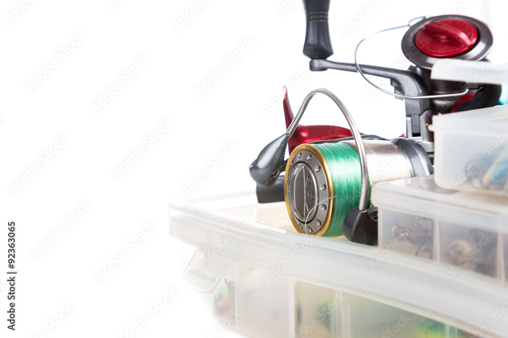 fishing tackles and lure in storage boxes - obrazy, fototapety, plakaty 