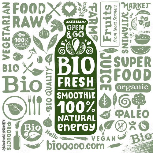 Set of organic labels and icons for natural bio food products