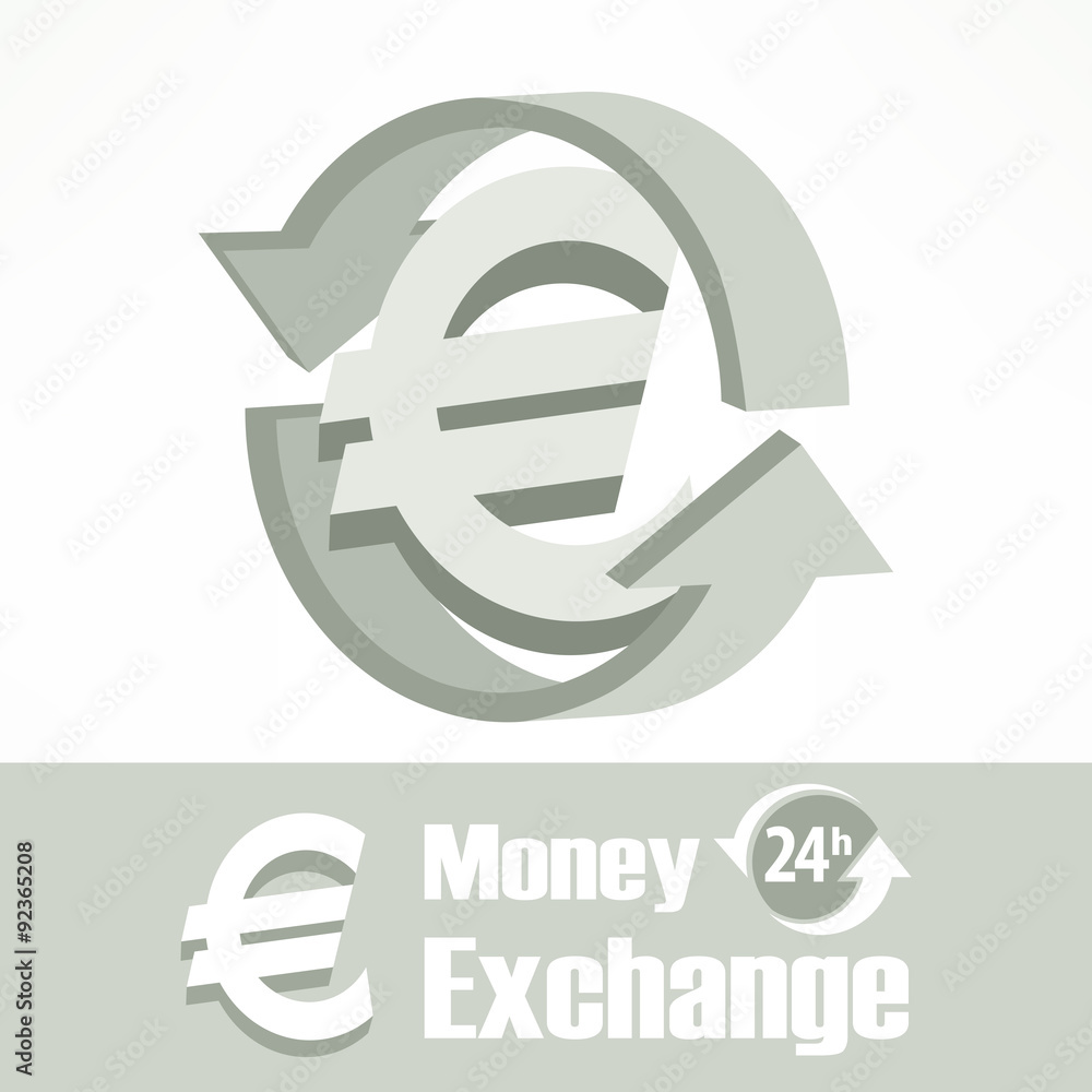 Fototapeta premium Euro symbol with arrow in grey, vector illustration