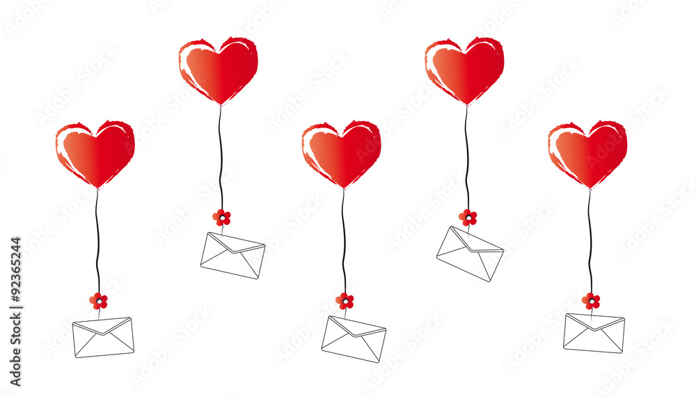 Herz - Herzluftballons mit Briefumschlag - Hochzeitspost, Liebesbriefe, deko für die Hochzeit, EInladung 