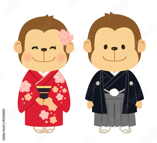 年賀素材　和服のサル