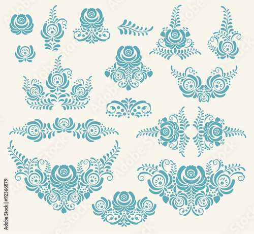 vector floral elements in gzhel style