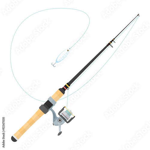 vector flat style spinning fishing rod illustration.