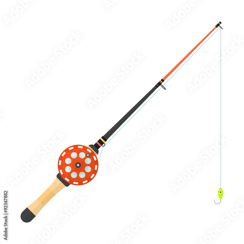 vector flat style winter fishing rod illustration.