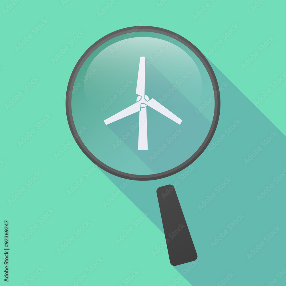 Long shadow magnifier icon with a wind generator Long shadow magnifier icon with a wind generator