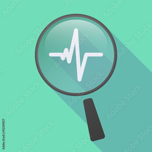 Long shadow magnifier icon with a heart beat sign