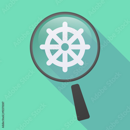 Long shadow magnifier icon with a dharma chakra sign