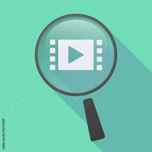 Long shadow magnifier icon with a multimedia sign