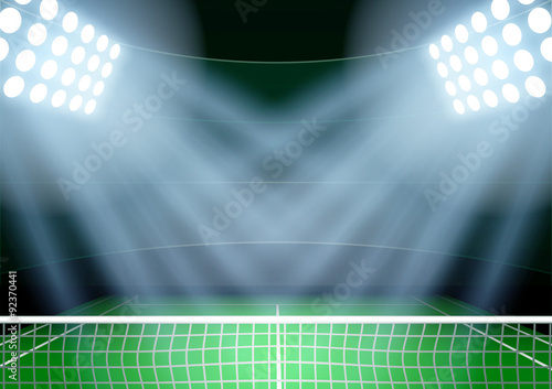 Background for posters night tennis stadium in the spotlight. 
