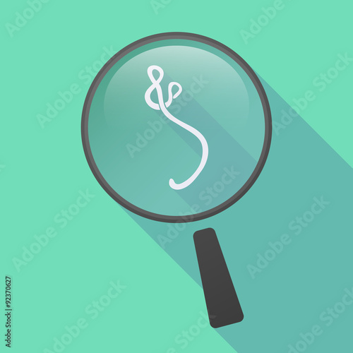 Long shadow magnifier icon with  an ebola sign
